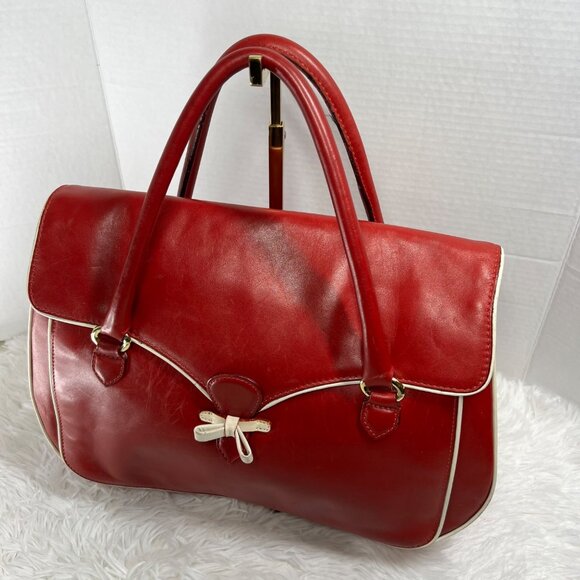 Isaac Mizrahi red handbag with white trimming - Picture 3 of 13